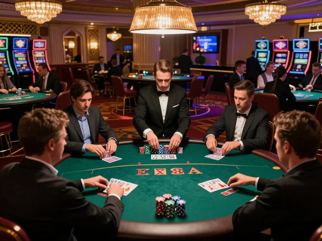 Exciting poker game at the casino showcasing luckyindex strategy with players in action