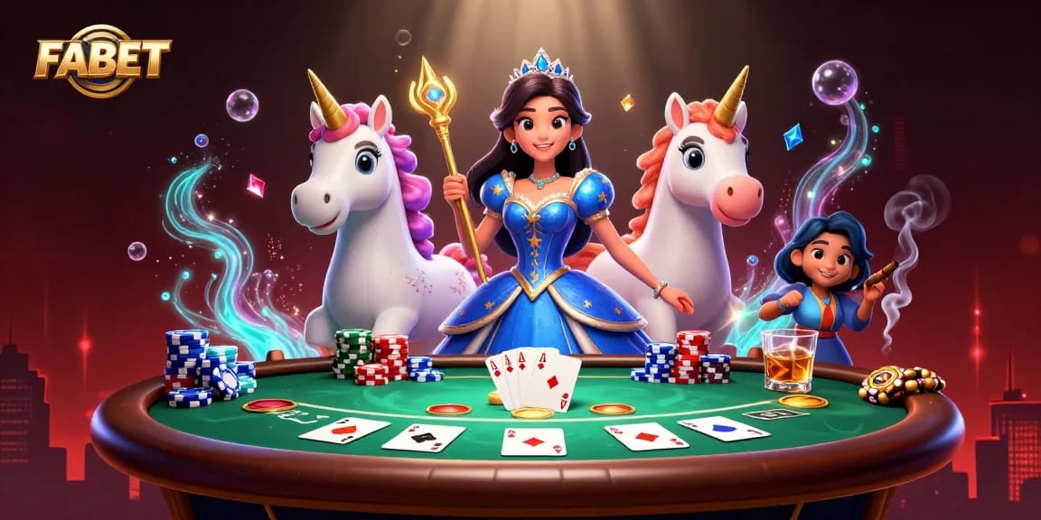Experience thrilling moments at FABET with a royal theme, vibrant poker scene, and majestic characters.