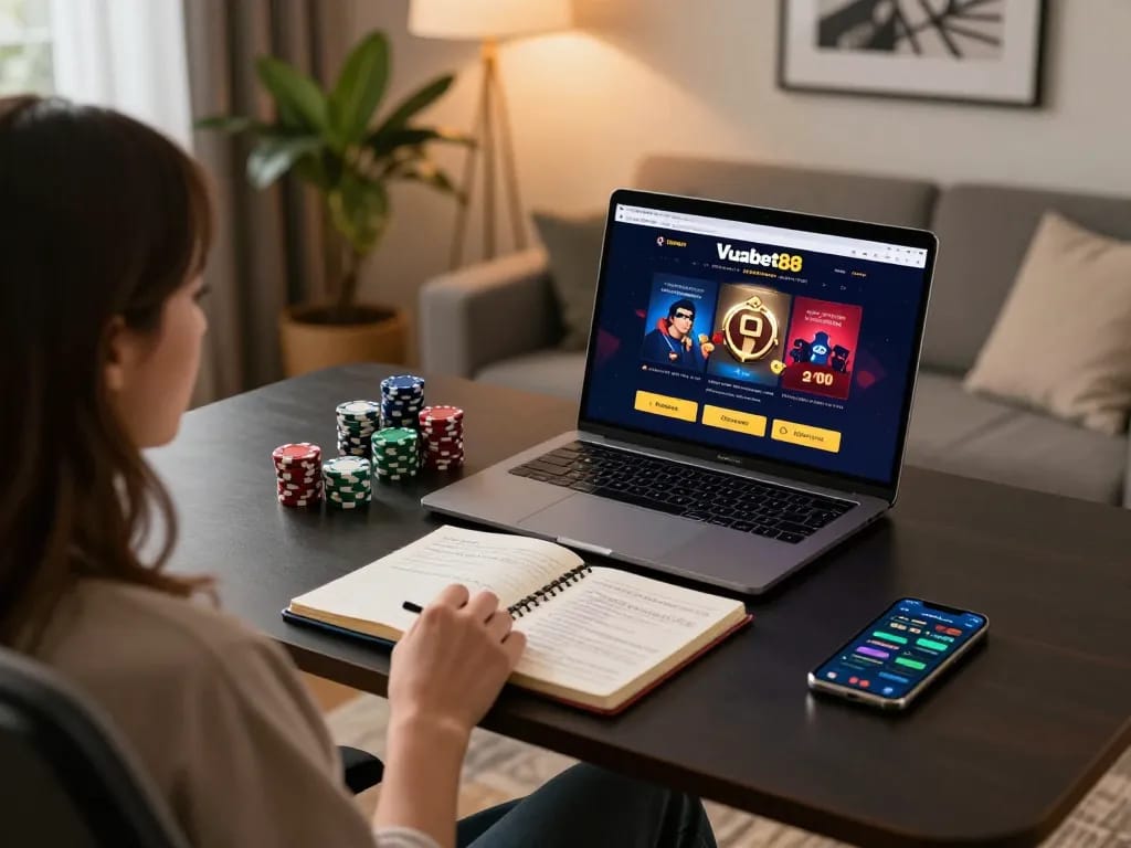 Player strategizing roulette game on Vuabet88 com in a cozy home setting with poker chips.
