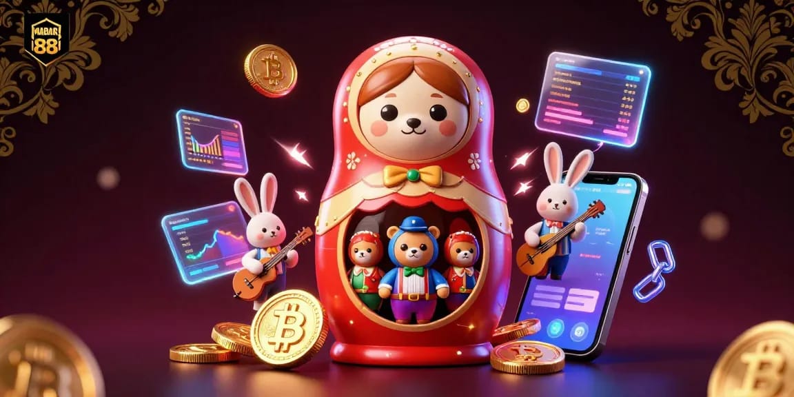 MABAR 88 showcases a vibrant 3D scene with casino-themed elements, emphasizing engaging gameplay.