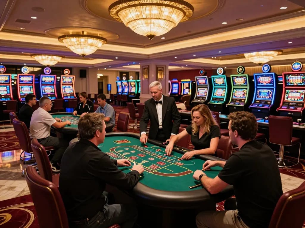 Engaged players at a blackjack table in Vegas, gameradar captures the thrill of casino action