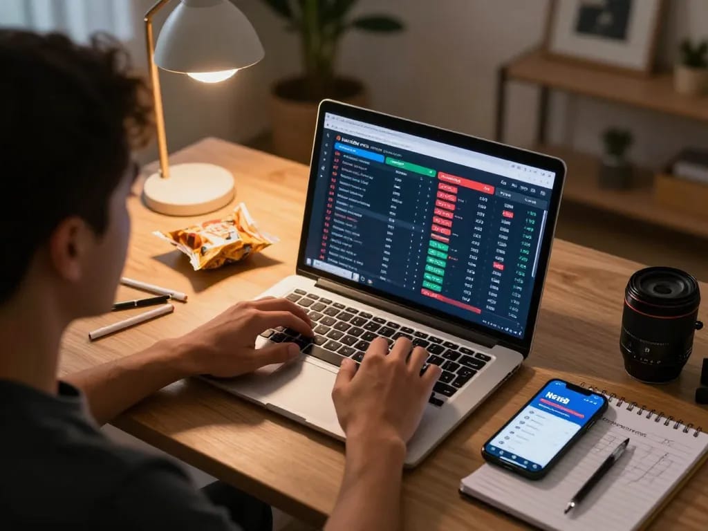 Engaged user placing bets with Net88 on laptop during an exciting sports event