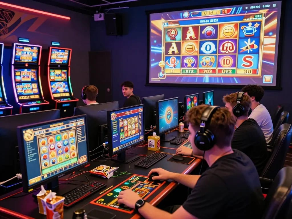 Suasana permainan online yang menarik dengan pemain terlibat dalam slot gacor hari ini, menampilkan grafik yang cerah dan elemen interaktif.