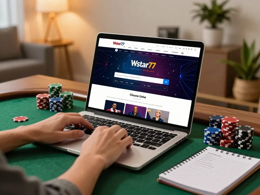 Engaging online gaming session at Wstar77 with poker chips and strategic notes.
