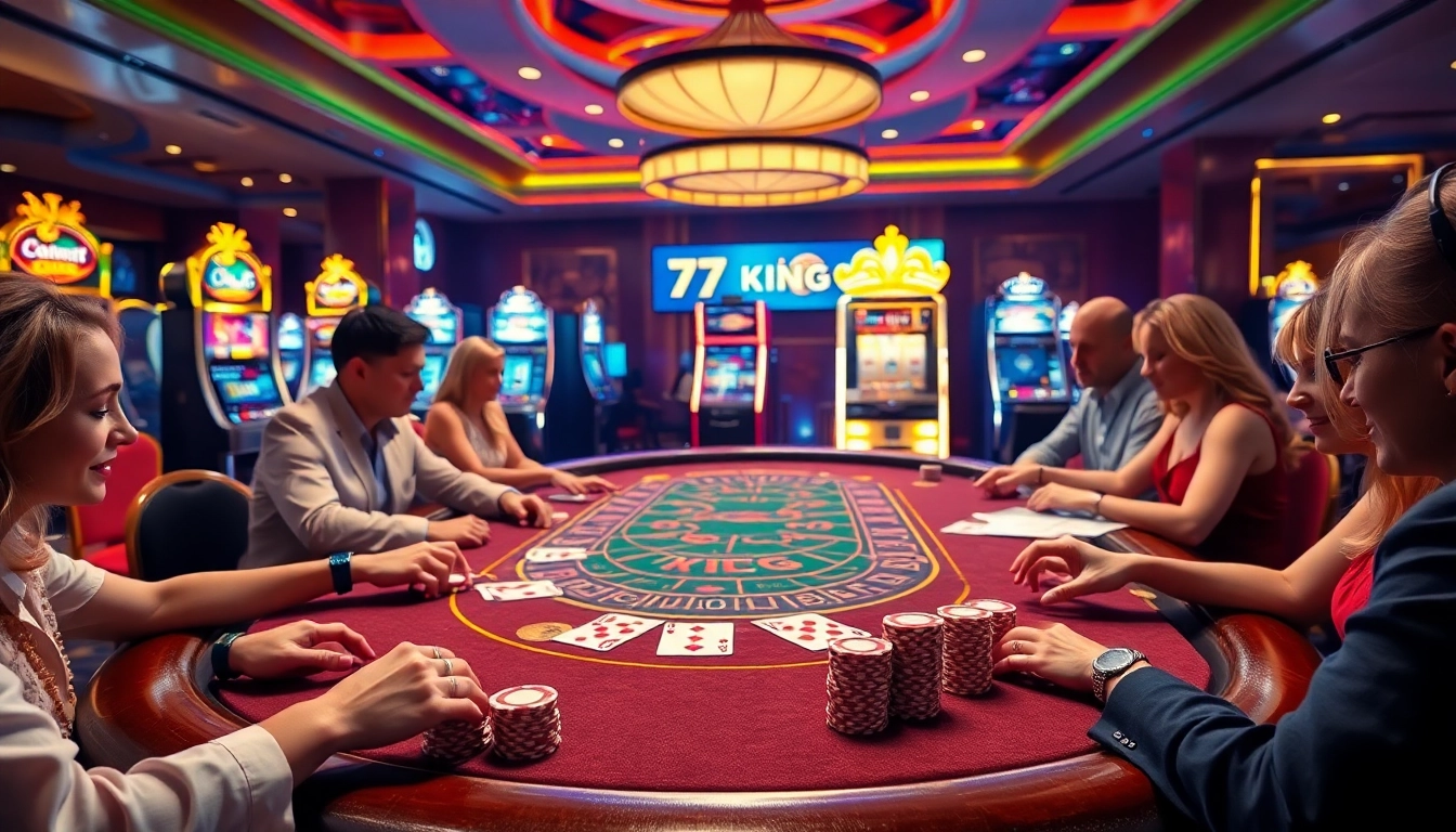 Experience the thrill of 79 King with vibrant casino tables, chips, and cards creating an exciting atmosphere.