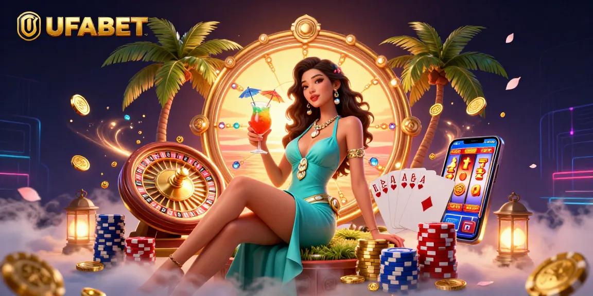 Experience top wins at UFABET with vibrant casino imagery featuring exciting games and rewards.