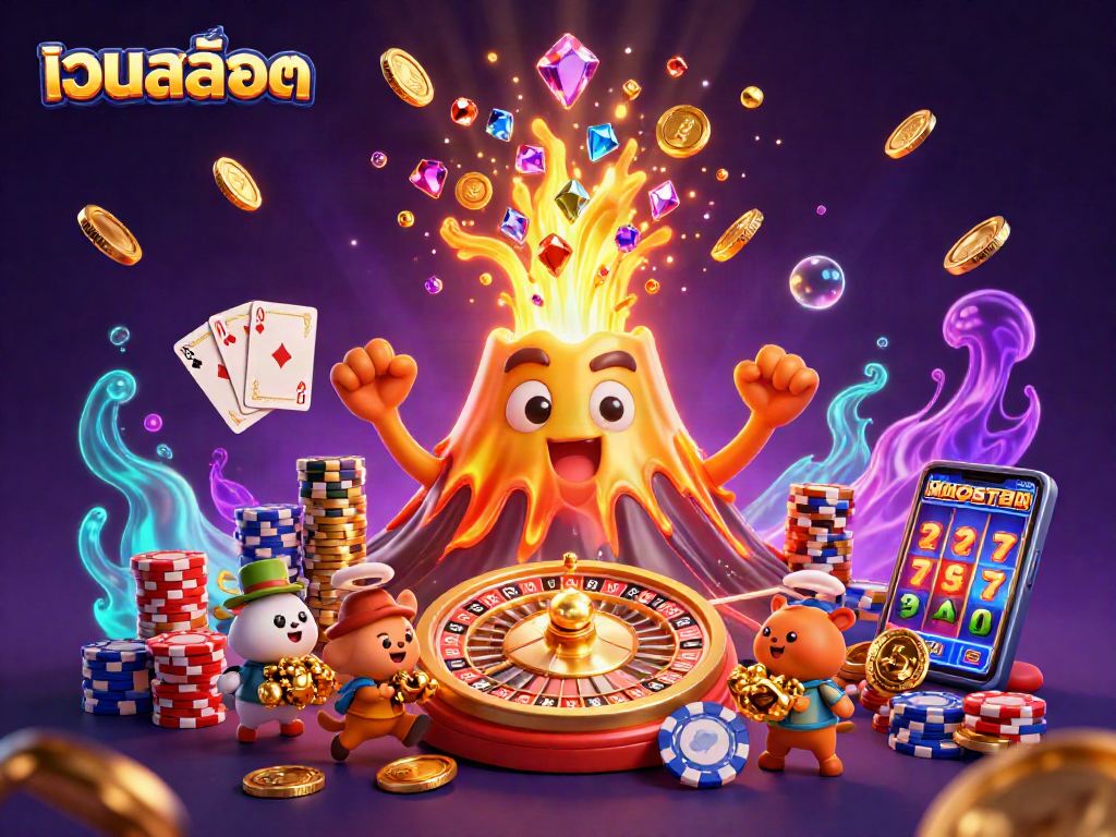 Engage with thrilling เว็บสล็อต excitement as a golden volcano erupts with coins and gems.
