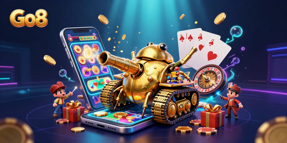 Go8 captivates players with an exhilarating 3D casino scene featuring a golden beetle tank and vibrant game elements
