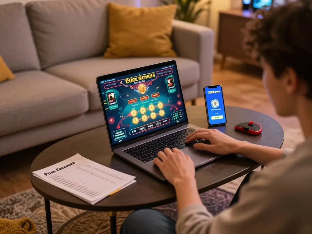 Player engaged in online casino gaming on tg88 com with warm lighting ambiance.
