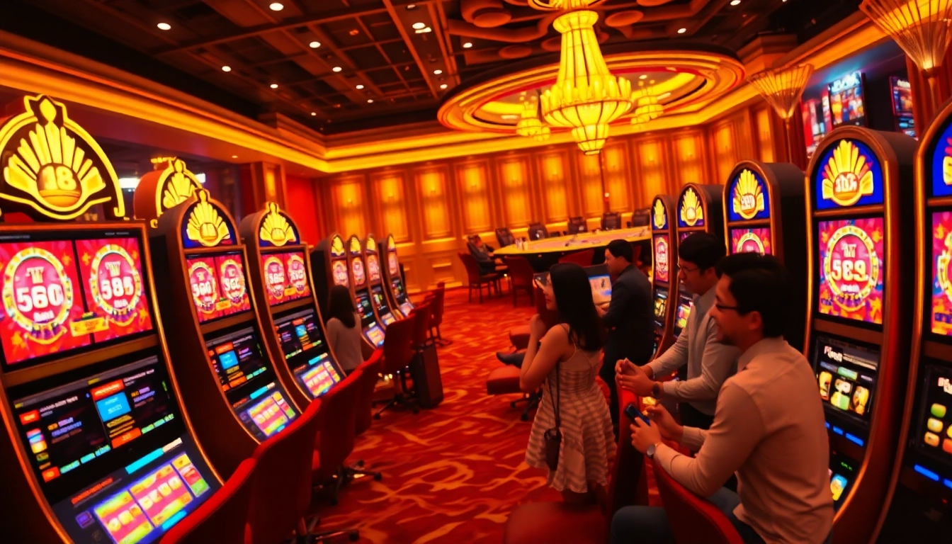 Experience the thrill of winning at slot api raja 88 in a luxurious casino setting featuring vibrant slot machines.