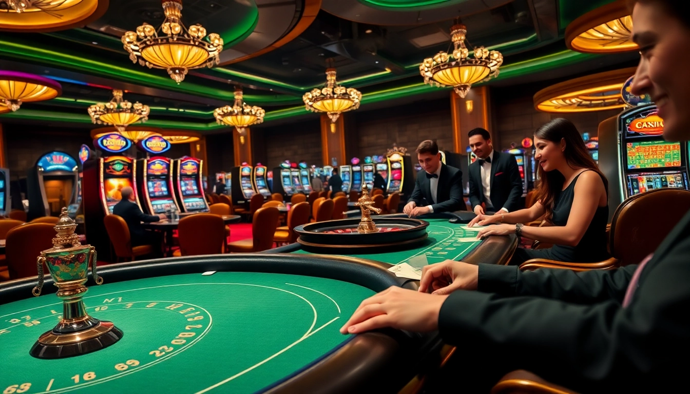 Players enjoying high-stakes games at 68VIP's luxurious casino tables.