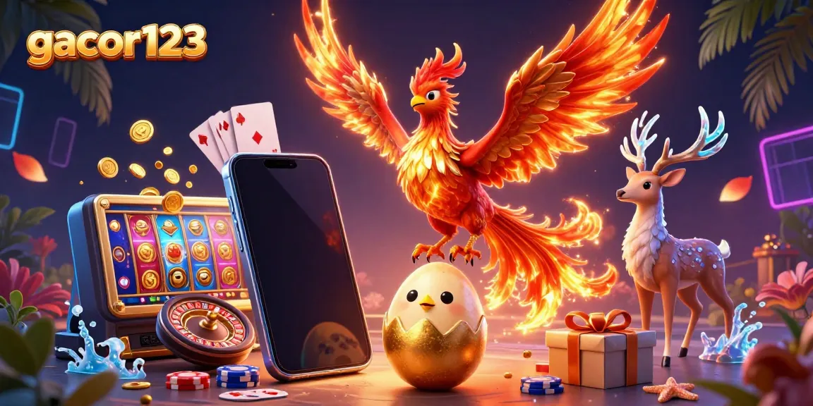 Engage with gacor123's vibrant phoenix and gaming experience in an ultra-detailed casino scene.
