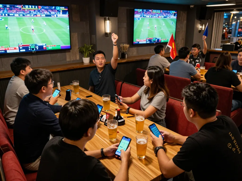 Bong88 sports betting excitement in a lively bar with fans cheering during games.