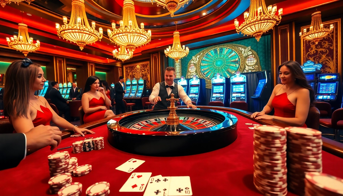 Vibrant casino scene at king88b.us.com showcasing roulette excitement and luxurious decor.