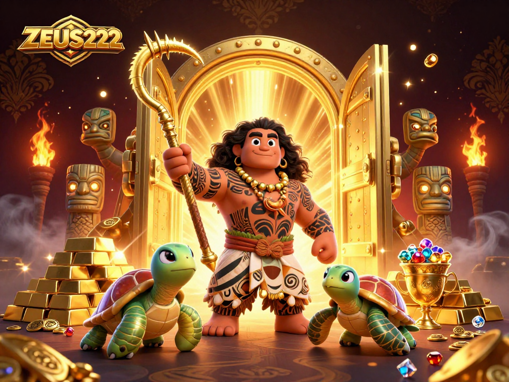 Experience ZEUS222's thrilling atmosphere with demigods, treasure, and vibrant gaming details.