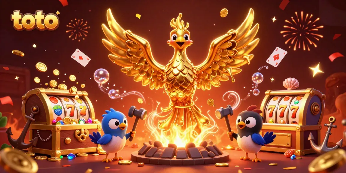 Play thrilling games at toto with the molten phoenix and golden treasures in our vibrant casino scene.