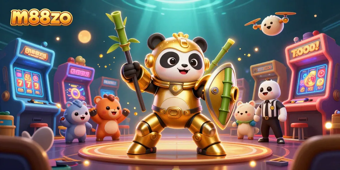 Engage in thrilling gameplay at m88zo with dynamic slot machines and a golden panda robot.