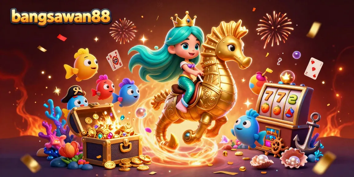Bets come alive in bangsawan88 as a mermaid princess captures the excitement of casino gaming with vibrant colors and energy.