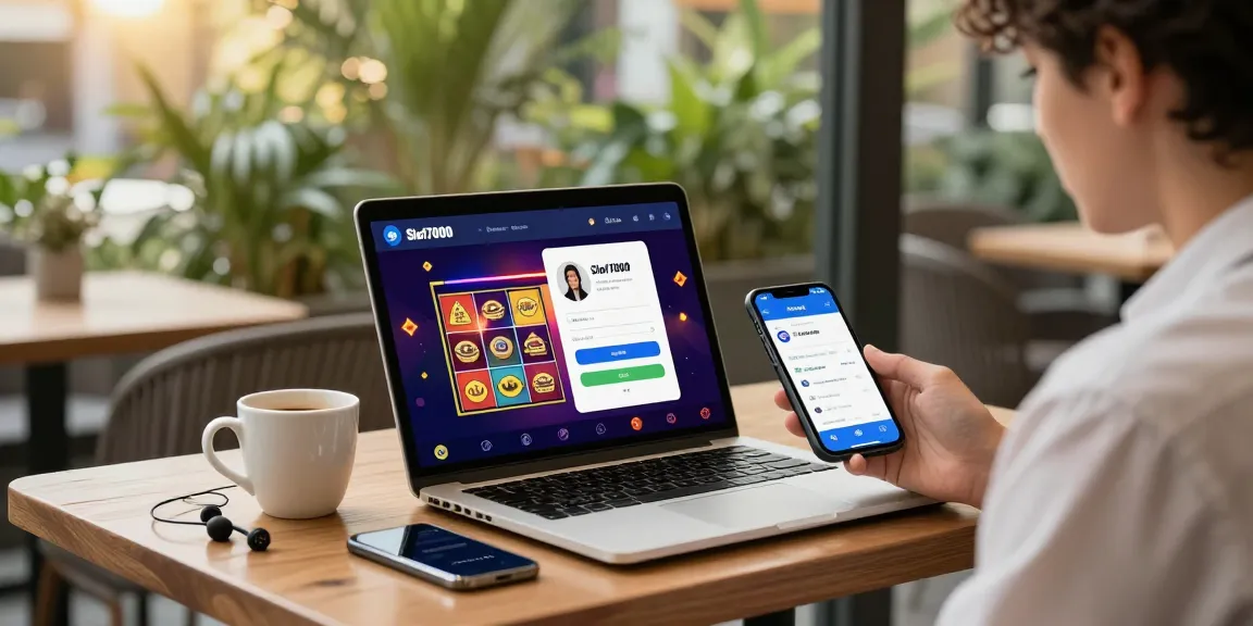Engaged user accessing slot7000 app on mobile in an outdoor café.