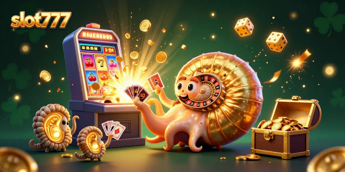 Experience the excitement of slot777 with a vibrant 3D casino illustration showcasing dynamic game elements.