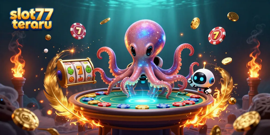 Engage with slot77 terbaru as an alien octopus masters holographic poker with vibrant visuals.