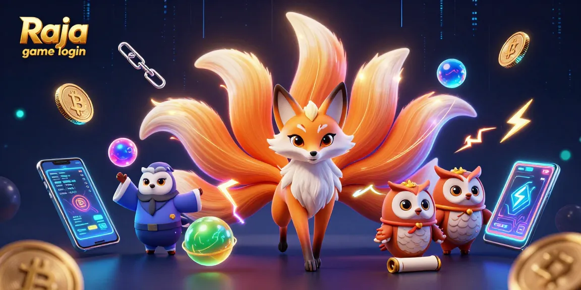 Engage with Raja game login on a vibrant 3D illustration showcasing dynamic casino elements and crypto themes.