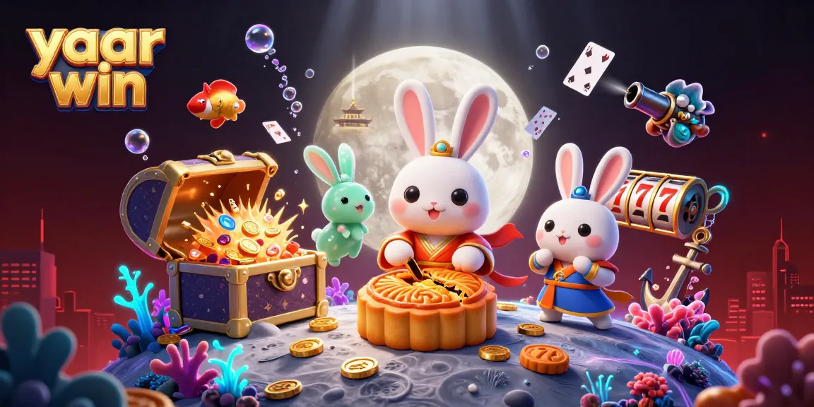 Engage in thrilling casino action with yaar win as the moon rabbit reveals poker chips from mooncakes.