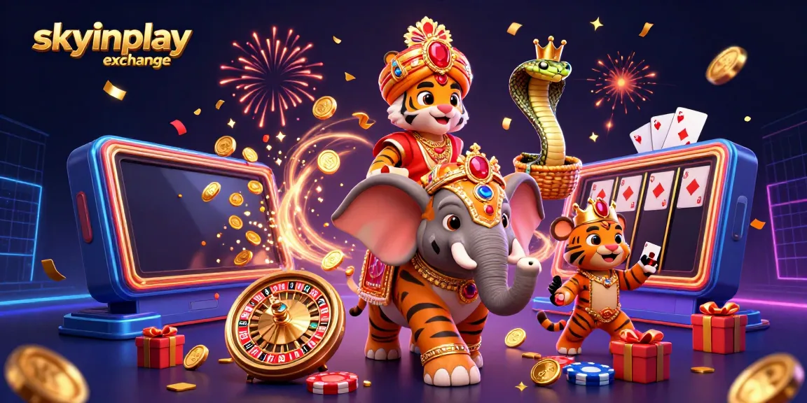 Engage in thrilling action at skyinplay exchange, featuring a vibrant casino scene with a maharaja tiger and gaming elements.