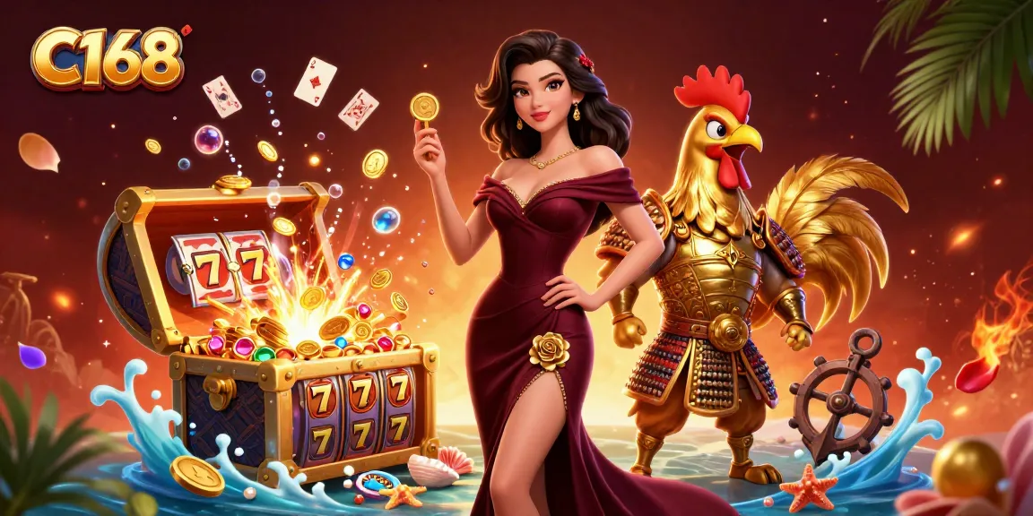 Experience the excitement of winning at C168, featuring glamorous scenes and dynamic casino elements.