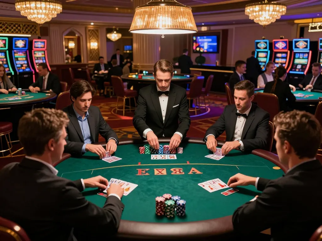 Exciting poker game at the casino showcasing luckyindex strategy with players in action