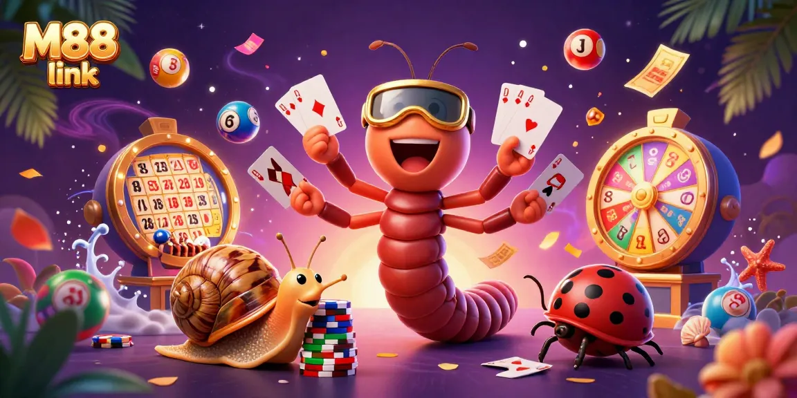 Experience thrilling gaming action at M88 link with vibrant casino characters and lottery excitement.