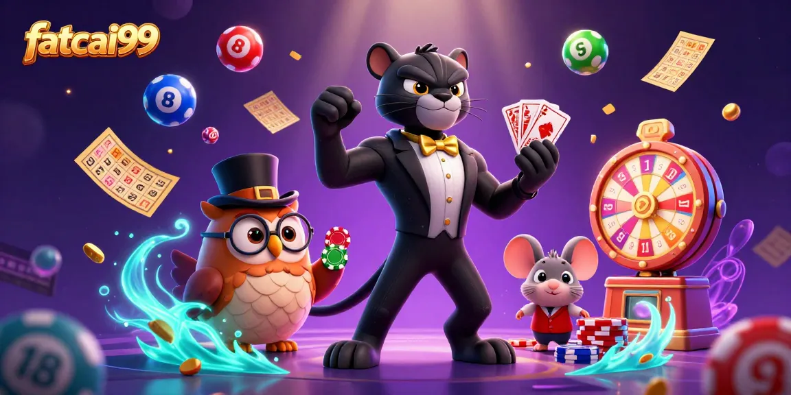 Win big at fatcai99 with an exciting lottery-themed illustration filled with dynamic elements.