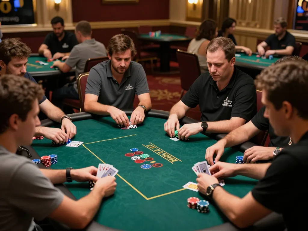 Exciting poker gameplay at trang chủ nk88, showcasing strategy and competitive atmosphere in a luxurious casino setting.