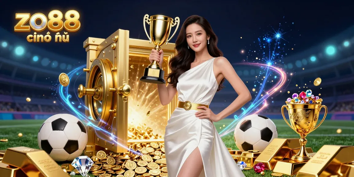 Experience the victory of zo88 chính thức with a stunning illustration showcasing sports betting excitement and luxurious casino elements.