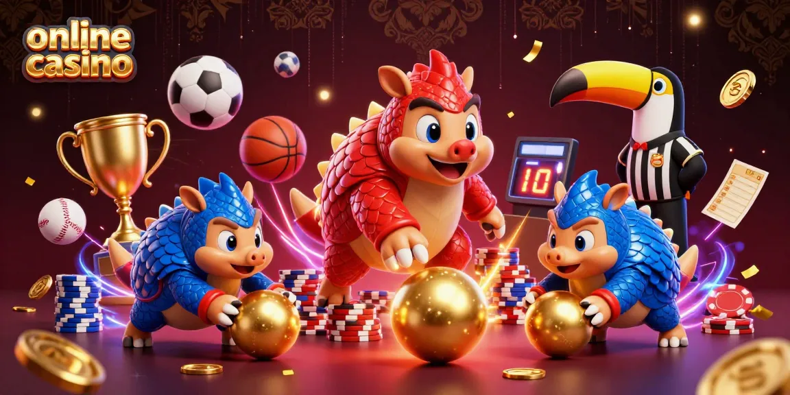 Engage in an exciting online casino showdown featuring rival pangolins in armor bowling poker chips.