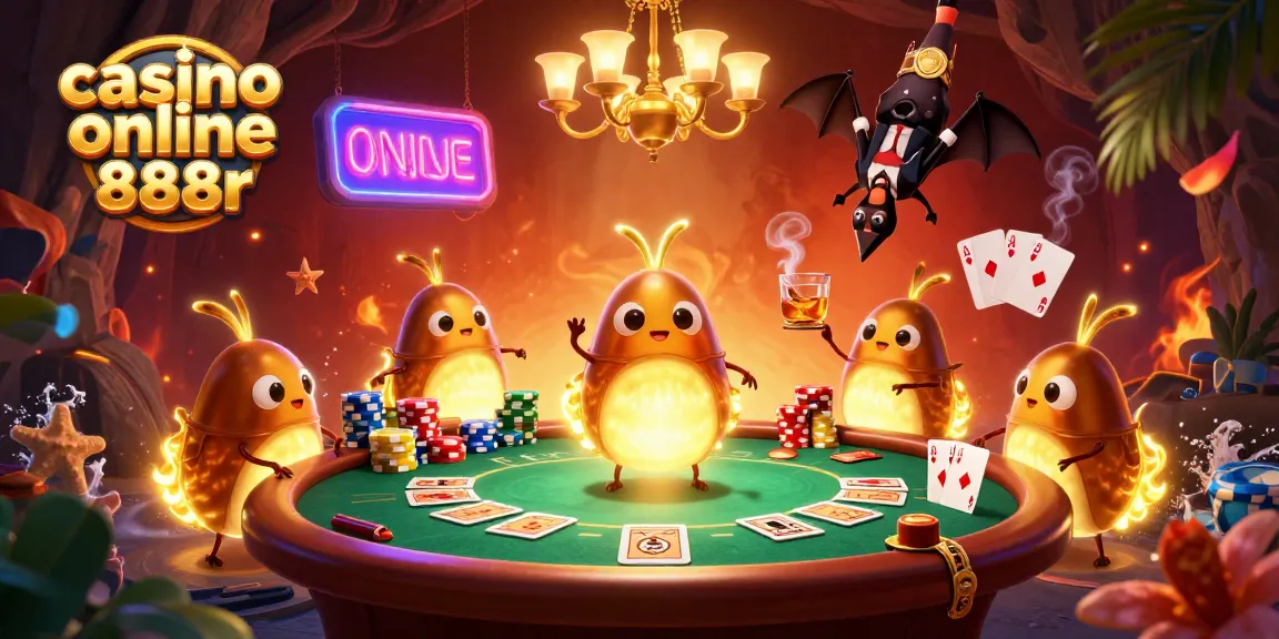 Light up your game with an enticing scene from casino online 888r featuring playful glowworms and intense poker action.