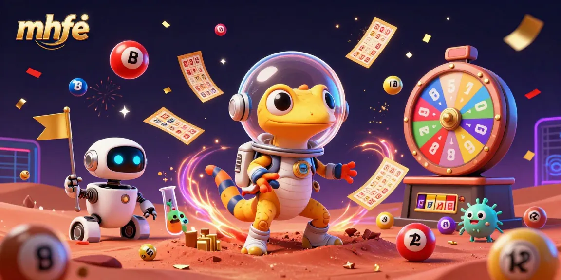 Engage with exciting gambling action at mhfe, featuring a cartoon Martian gecko exploring a golden casino.