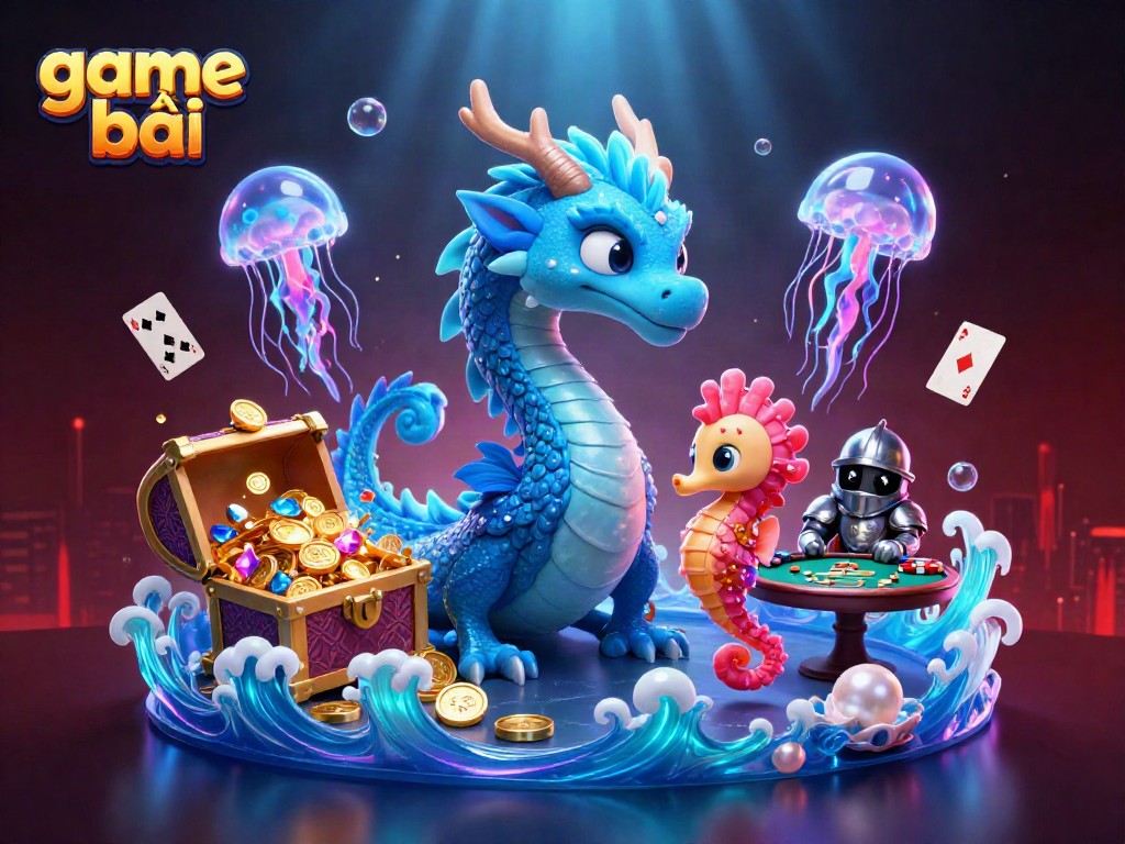 Experience thrilling game bài excitement under the sea with a vibrant underwater casino filled with treasure.