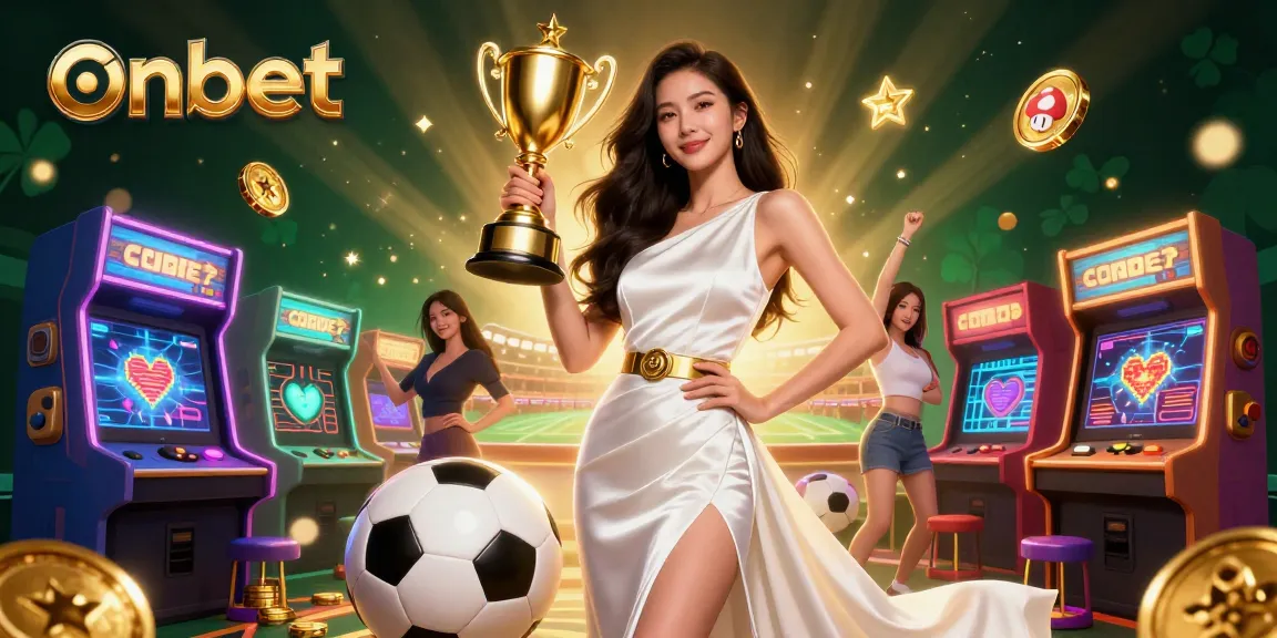 Experience victory with onbet in this vibrant 3D casino scene showcasing sports betting action and gaming elements.