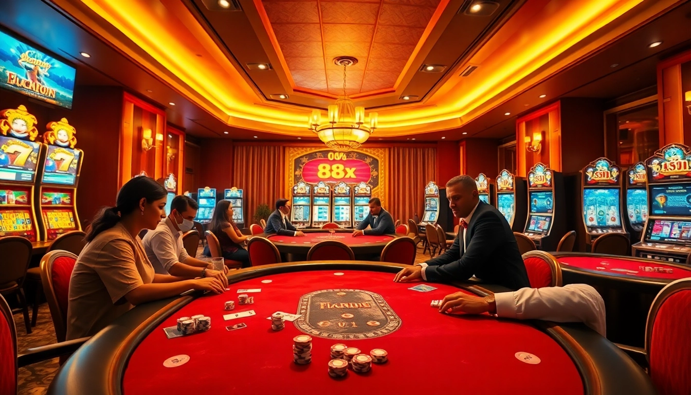 Experience high-stakes gaming at 88xx com with vibrant poker tables and engaging players.