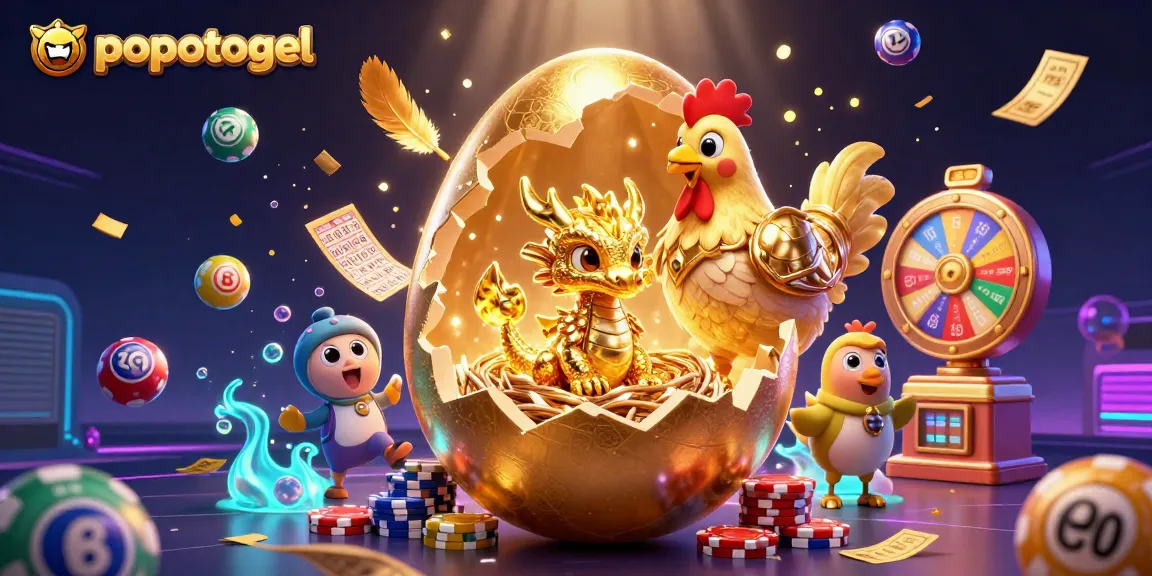 Engage with popotogel's thrilling gaming experience featuring a golden dragon and colorful lottery elements.