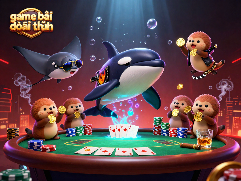 Engaging 3D illustration showcasing game bài đổi thưởng with vibrant characters amidst poker elements.
