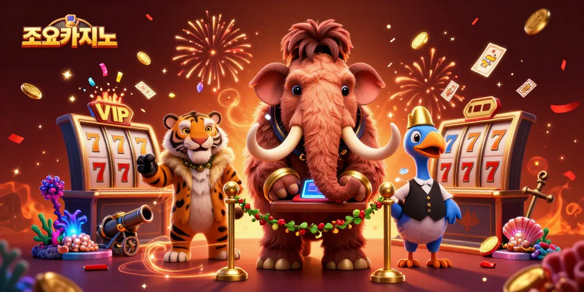 Experience the thrills of 조이카지노 with vibrant characters in a dynamic casino scene.
