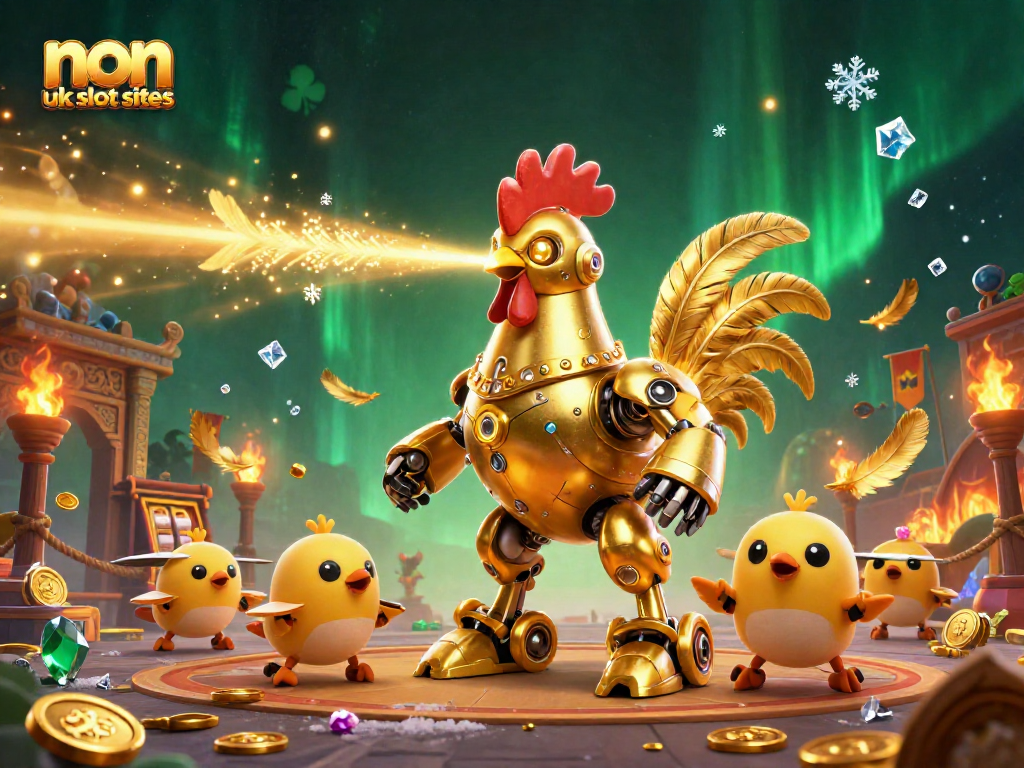 Engage with exciting non uk slot sites amidst a vibrant 3D casino scene filled with dynamic action.