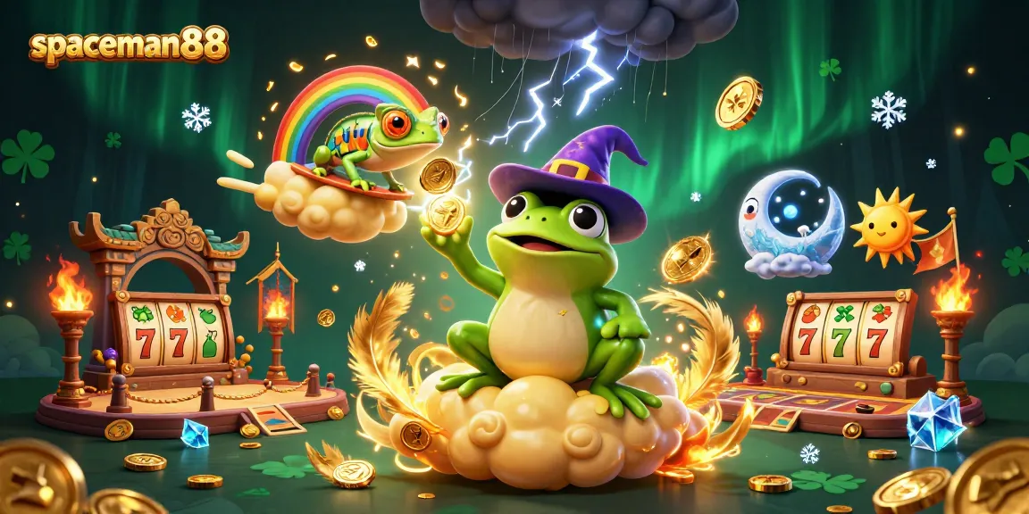 Experience wins and excitement with spaceman88 in a vibrant, animated casino scene full of gold coins and luck.