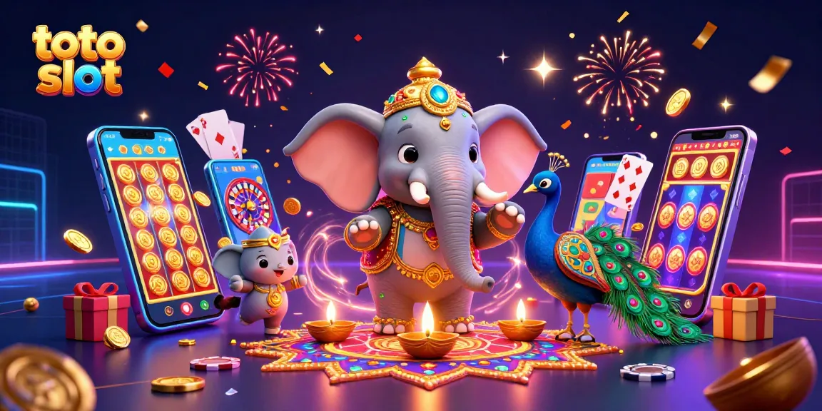 Experience the thrills of toto slot with a vibrant 3D illustration showcasing colorful games and festivities.