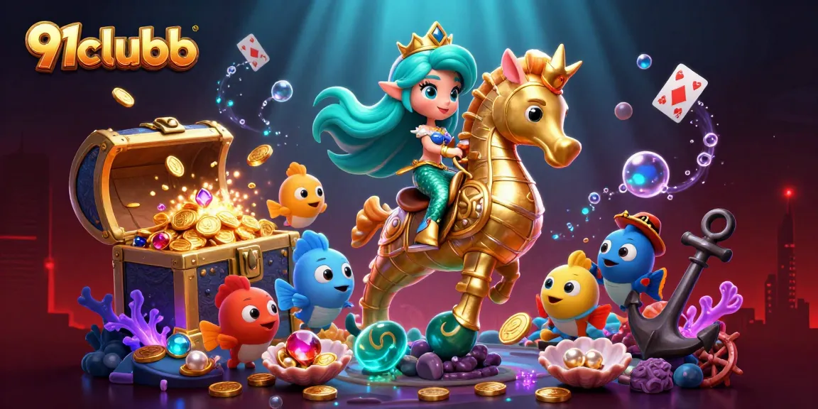Engage in thrilling gaming adventures with 91clubb: a vibrant underwater scene featuring a mermaid, seahorse, and colorful fish.
