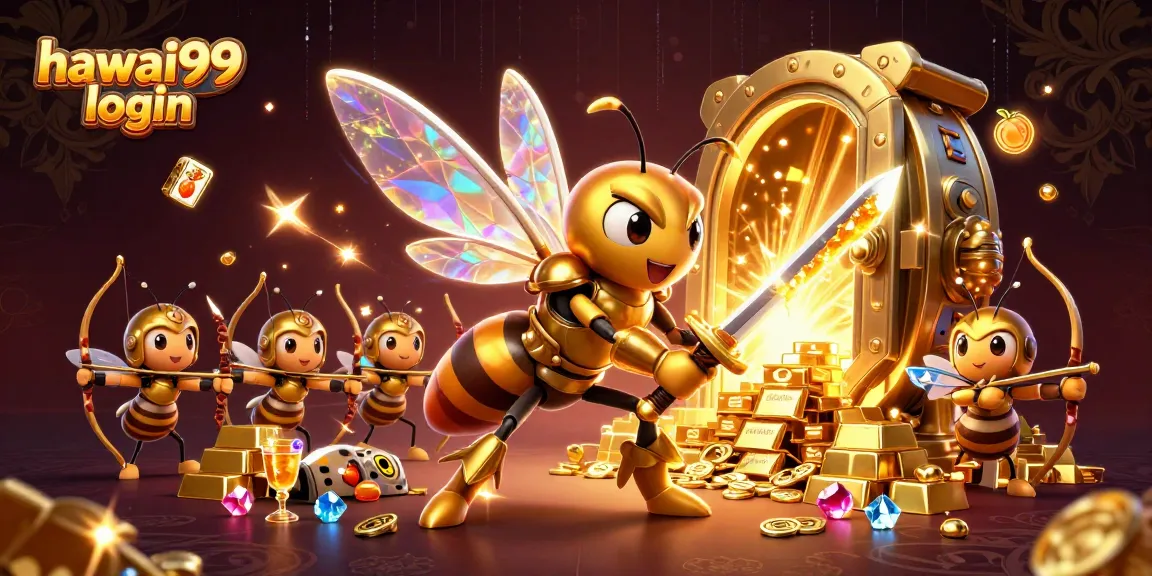 Engage with hawai99 login through a vibrant casino scene featuring a golden hornet in action.