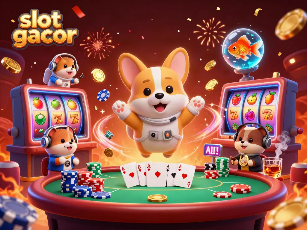 Experience thrilling slot gacor action with a corgi astronaut in a space casino, surrounded by exciting gaming elements.