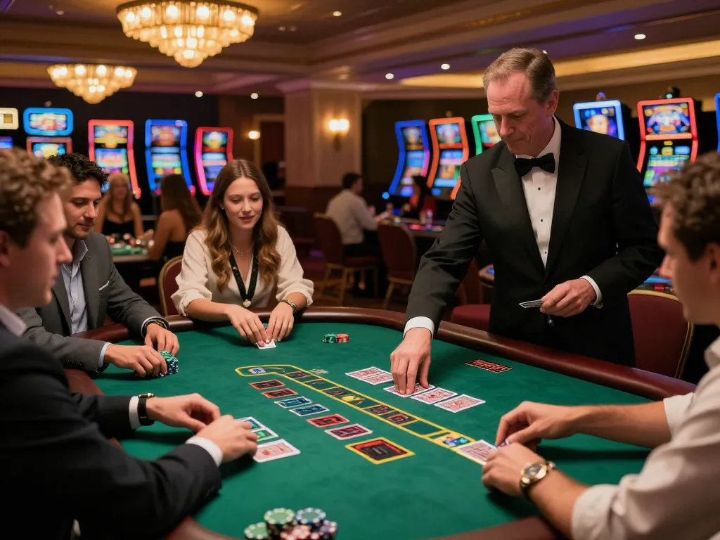 Players engage in high-stakes gameplay at blackjack table, showcasing excitement from https://123hero.pro/.